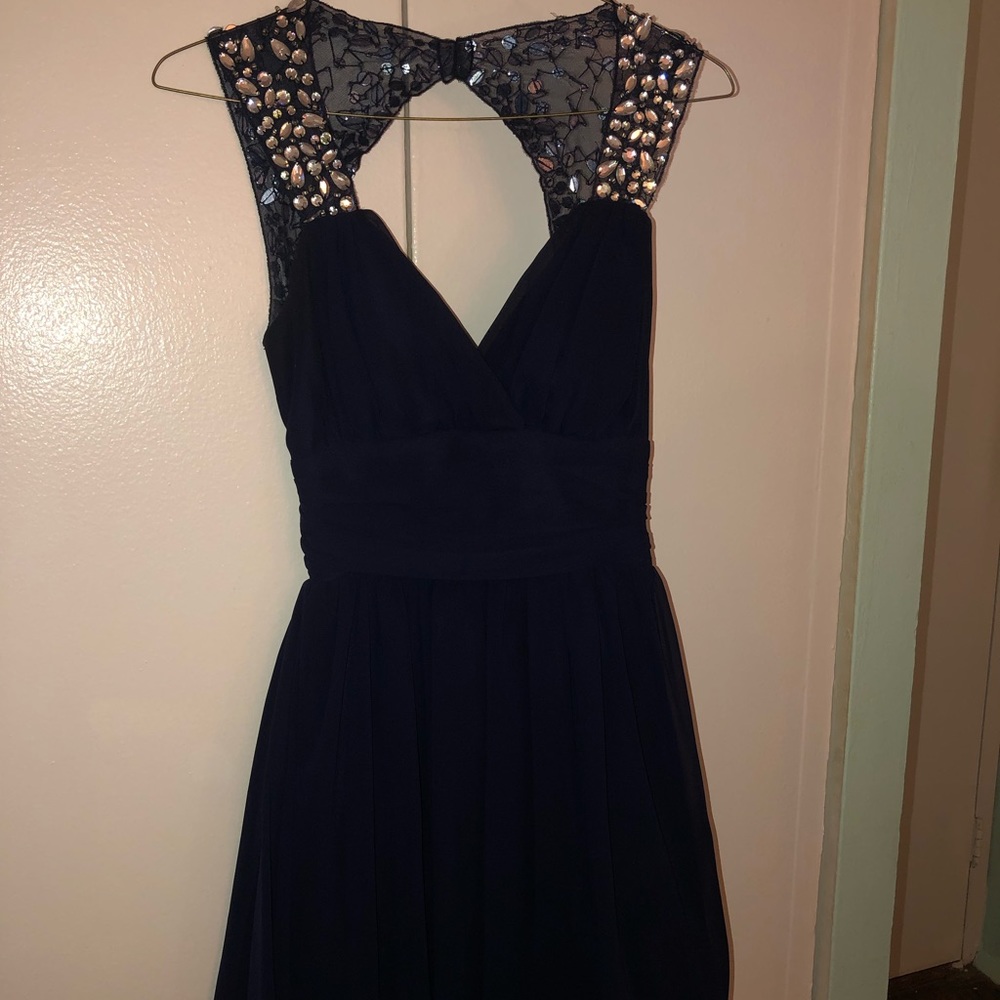 Navy Blue Dress W/ Rhinestones